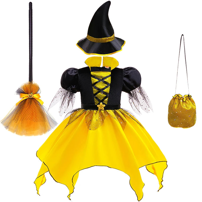 Girls Halloween Cosplay Yellow Witch Costume