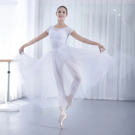 Black/White Ballet Long Mesh Ballet Skirt Two-layer Big Swing Ballerina Teacher Practice Dance Wear
