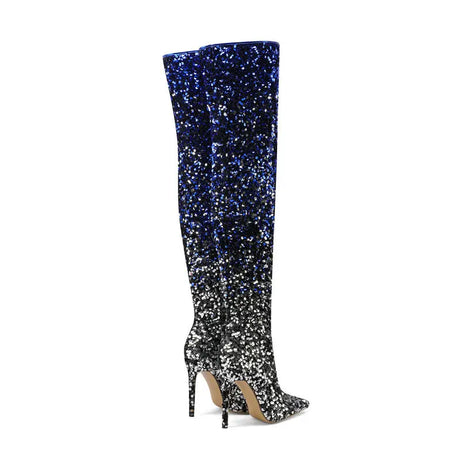 Galaxy Thigh High Boots Gradient Sequin Stretch Boots 11CM Heels