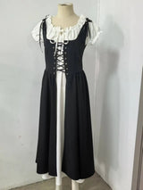 Medieval Cosplay Costume Women Two Layer Lace Up Bodice Dress