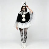 Women Pierrot Clown Costume 3Pcs Halloween Clown Cosplay Set