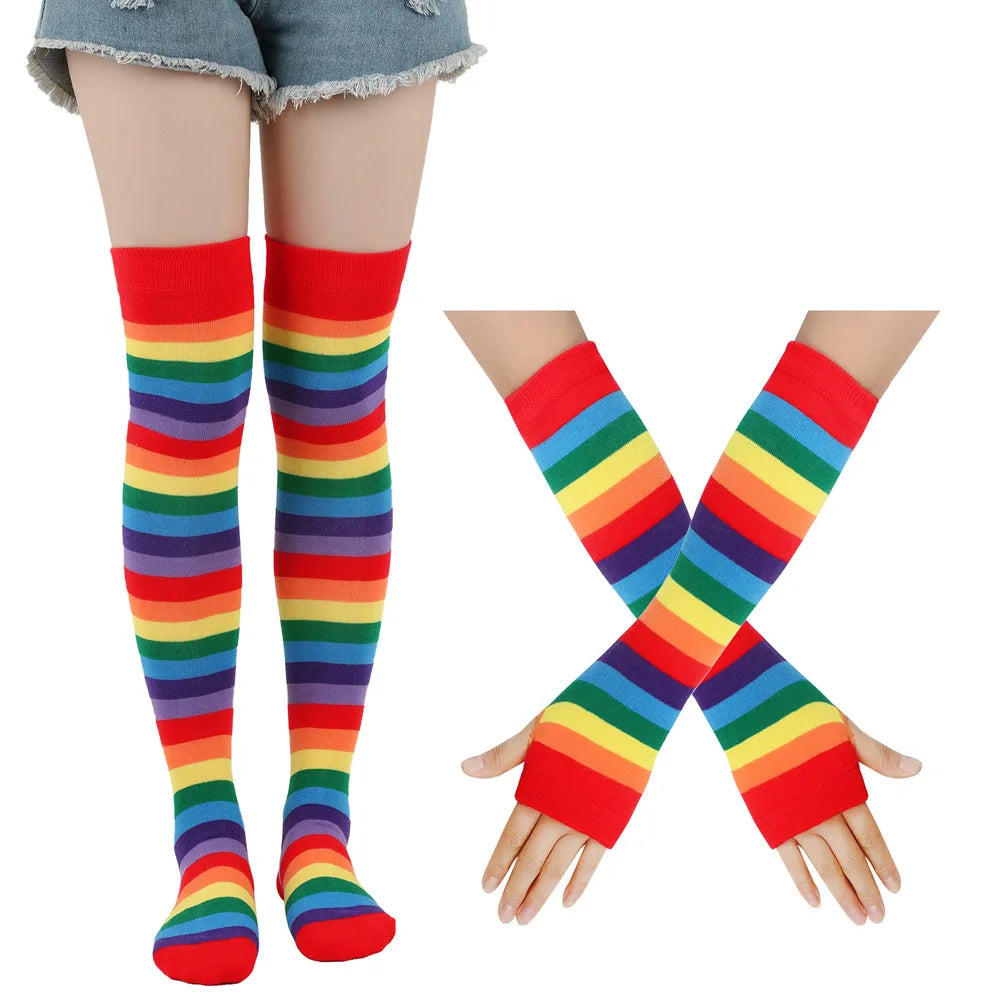 Rainbow Brite Striped Socks and Arm Warmer Gloves