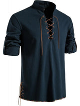 Men's Pure Cotton Medieval Lace Up Shirts Renaissance Pirate Viking T-shirt