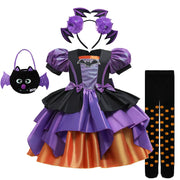 Halloween Bat Cosplay Purple Orange Witch Dress for Girls Children's Costumes