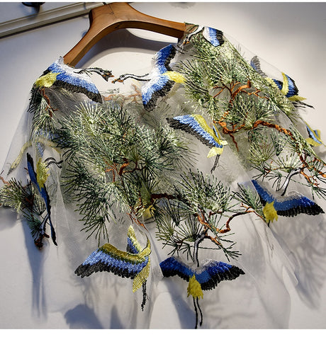 Woodland Blue Cranes Embroidered Shawl Bolero Capes