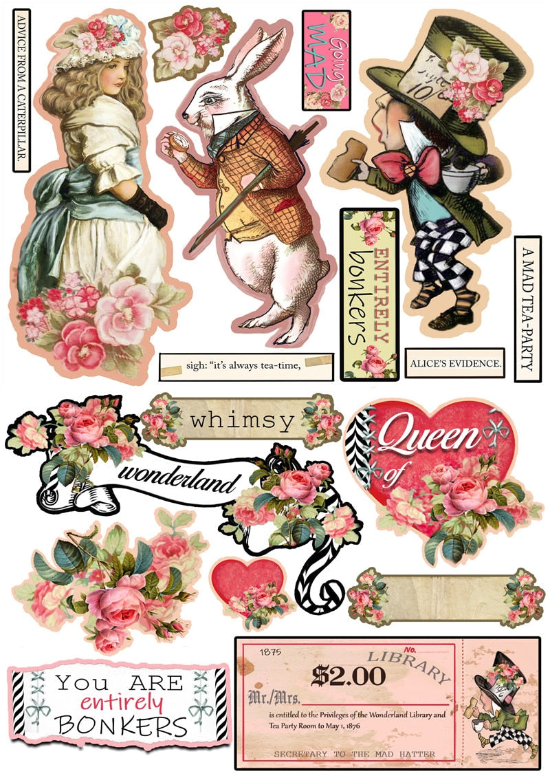 Vintage Alice In Wonderland Theme Scrapbooking Stickers