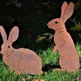 Rustic Metal Rabbit Garden Stake Rusty Bunny Silhouette