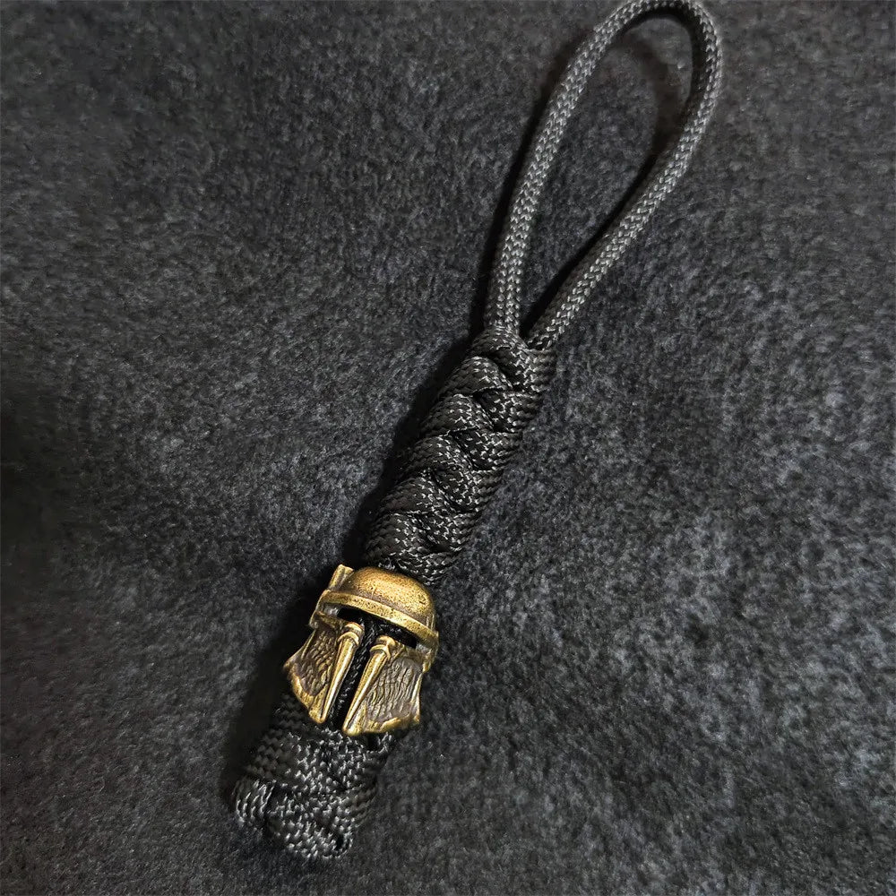 Brass Spartan Warrior Helmet Paracord Beads Lanyard Dreadlock Beard Bead