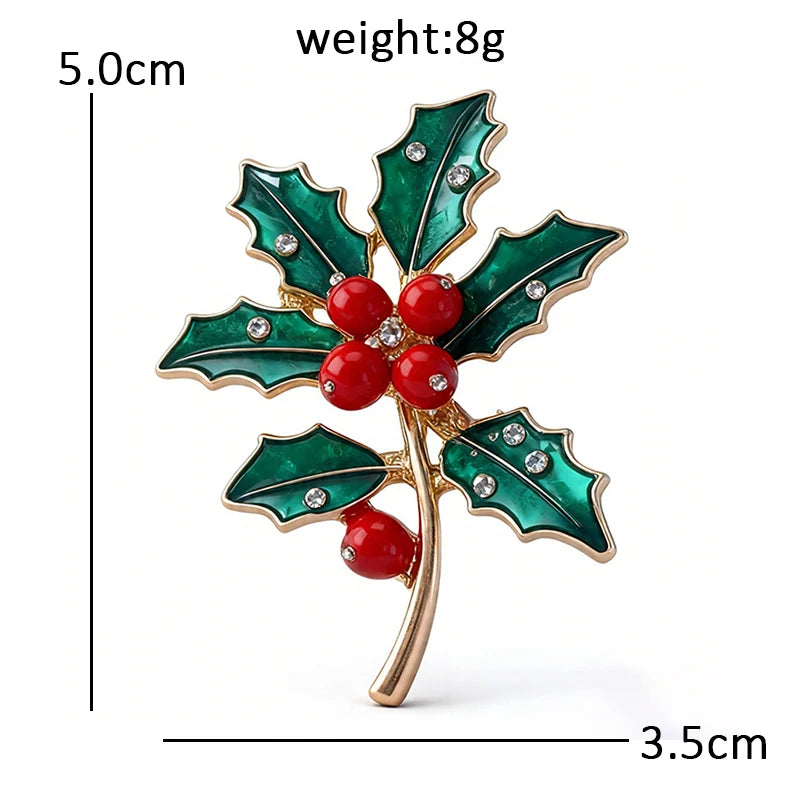 Holly December Birthday Flower Brooches Enamel Winter Brooch Pins Gifts