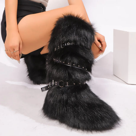 Winter Faux Fur Snow Boots Y2K Punk Rave Furry Shoes