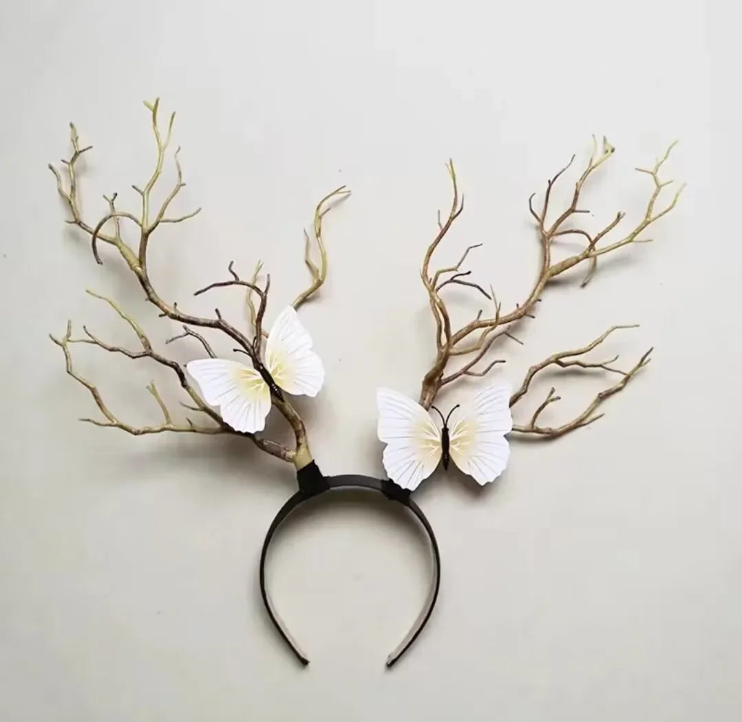Forest Goddess Headwear Antler Deer Flower Crown Headbands Long Branches Photo Shoot Props