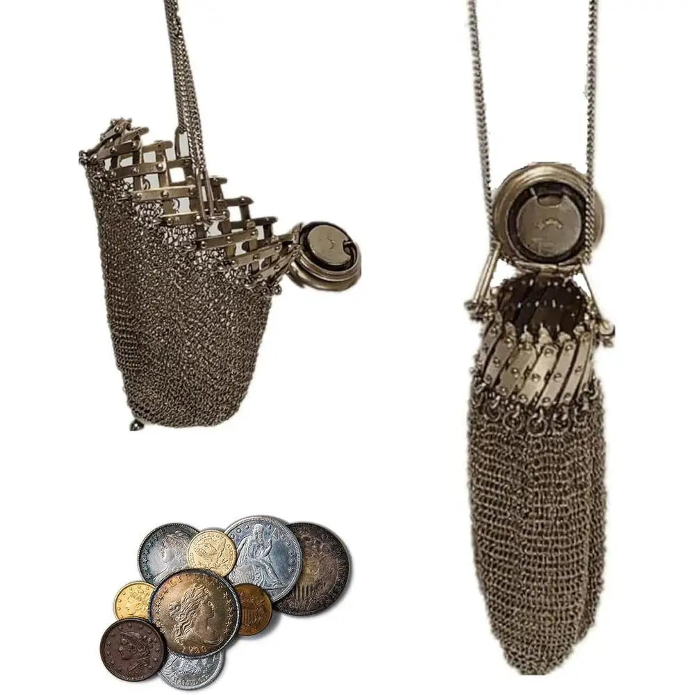 Handmade Victorian Silver Twist Lid Gate Mesh Coin Purse