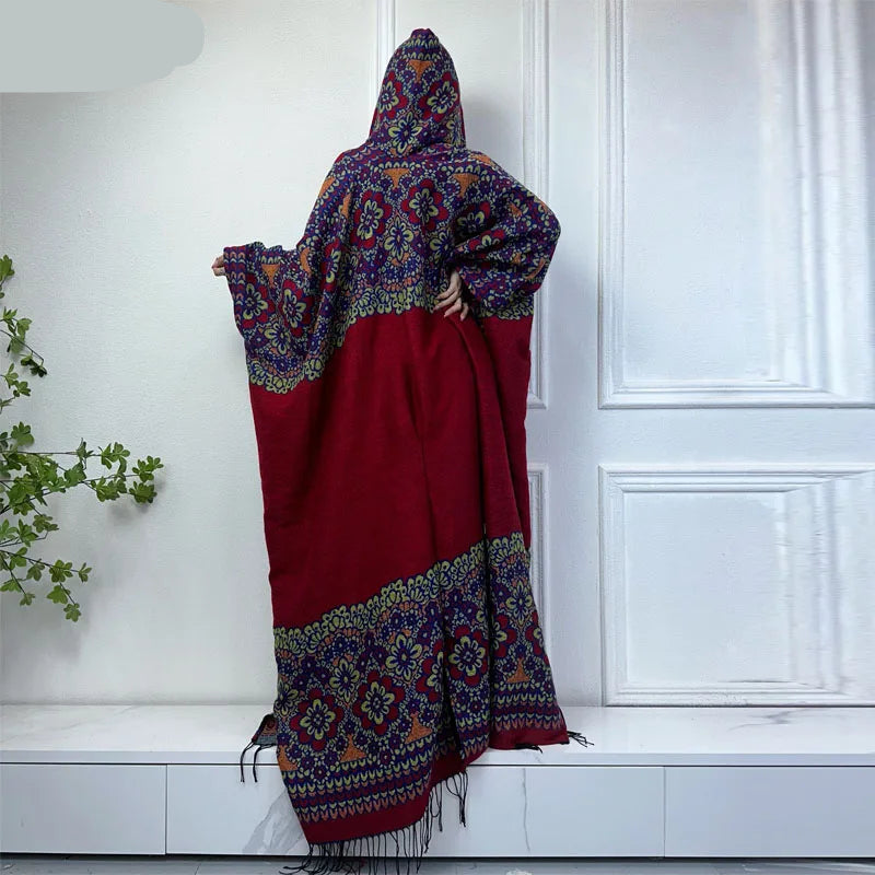 Boho Long Hooded Winter Cloak Cardigan Coat