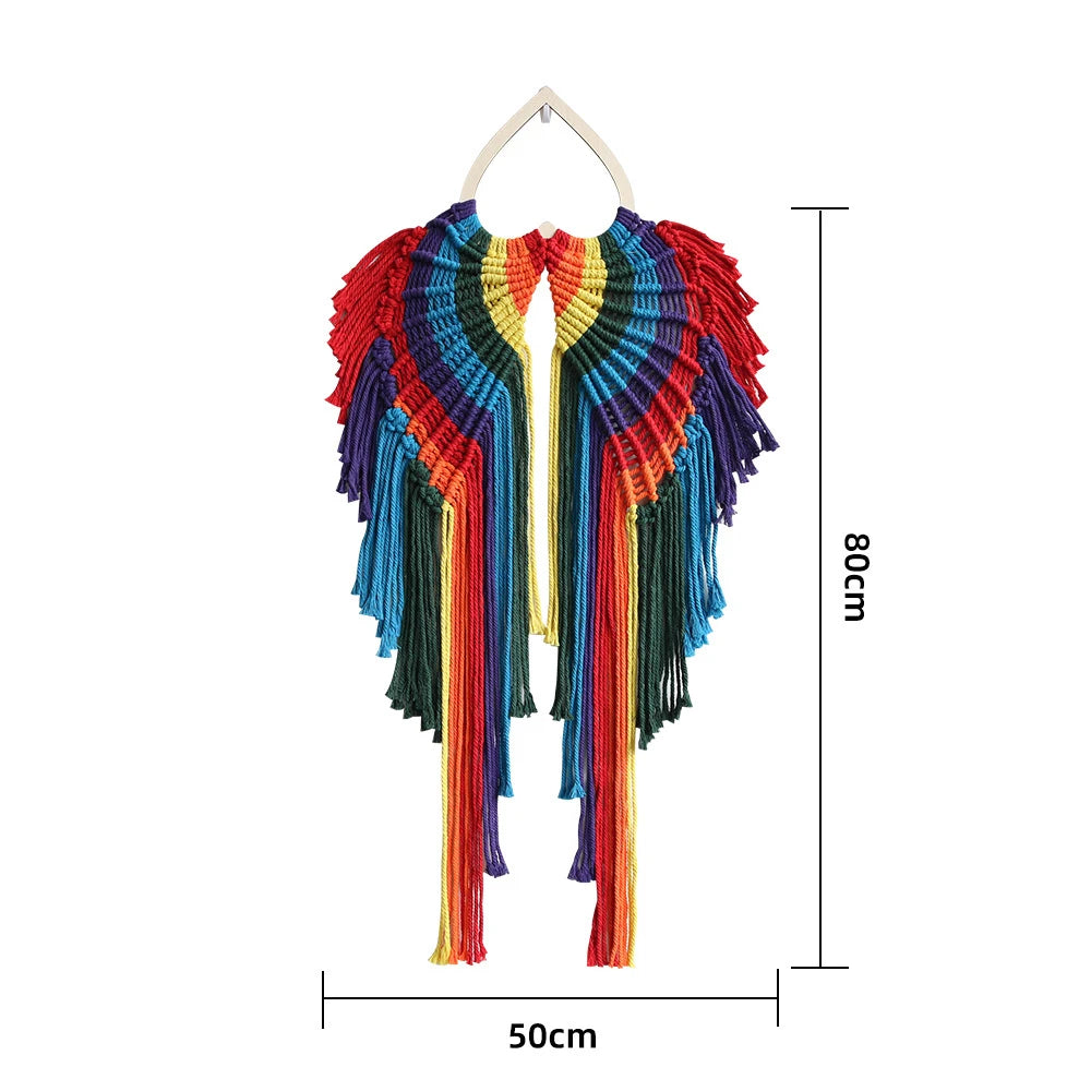 Rainbow Macrame Wings Colourful Angel Handwoven Tapestry Wall Hanging for Home Decor