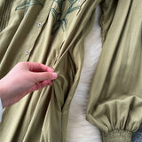 Olive's Embroidered Long Sleeve Shirt Dress