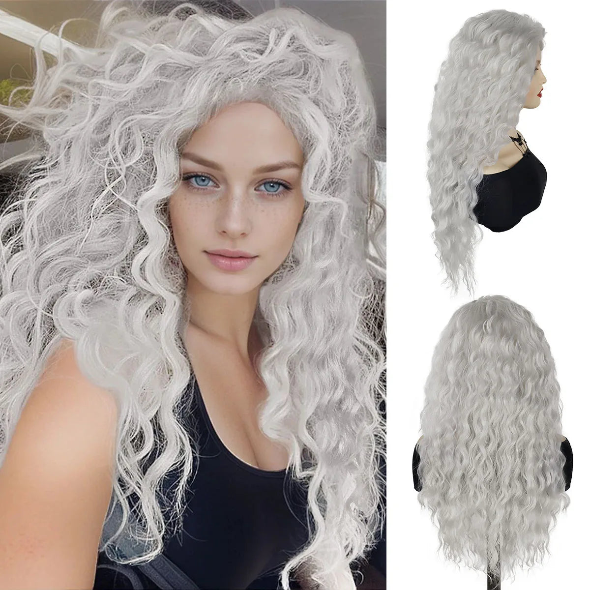Long Curly Wig Water Wave Thick Fluffy Hair Cosplay Wigs 28 Inch