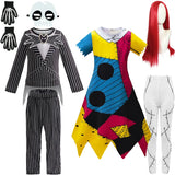 Children's Halloween Cosplay Nightmare Before Christmas Costumes Kids Girls Sally Dress Boys Skeleton Jack Clothing Set