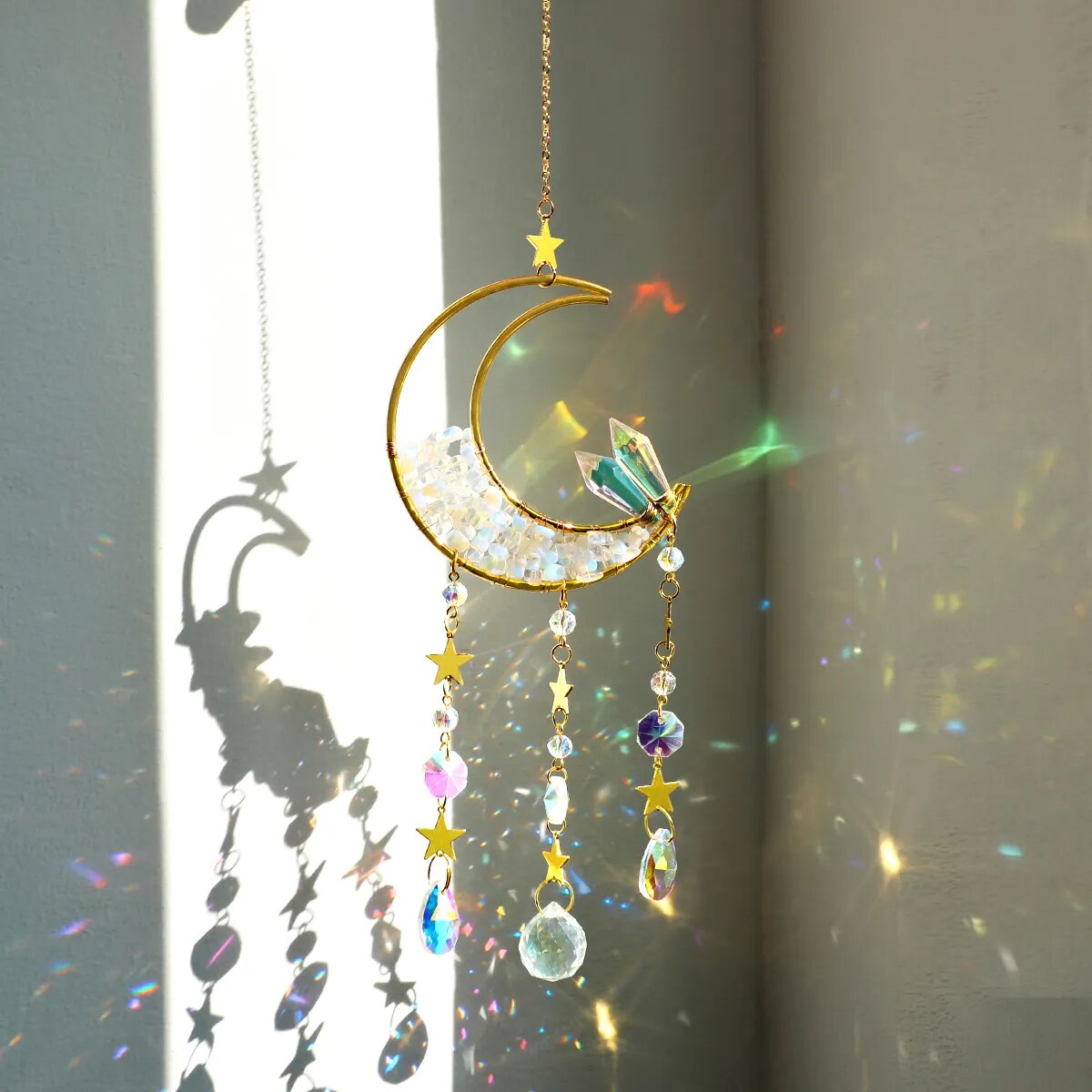 Sun Catcher Moon Crystal Rainbow Prism Garden Home Decor