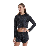 Reflective Mushroom Print Shorts Cropped Hoodie