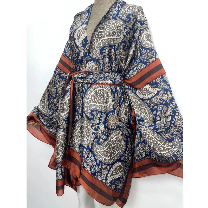 Hanny's Paisley Bohemian Belted Kimono Wrap Dress