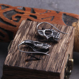 Vikings Skull Stainless Steel Hook Earrings for Men with Wooden Box