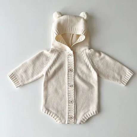 Baby and Toddler Knitted Romper Bear Bunny Ear Hooded Jumpsuits for Boys Girls