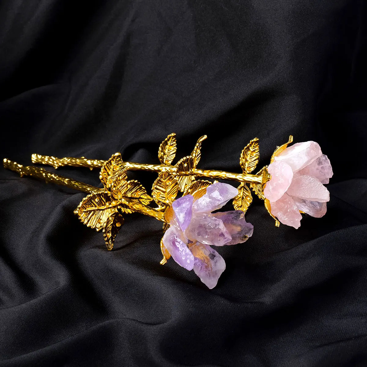1PC Handmade Natural Crystal Rose Quartz Amethyst Flower Healing Stone Ornament - Valentine's Day Gift