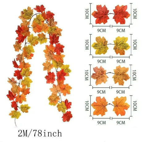 200CM Autumn Artificial Maple Leaf Garland Wreath Vine Home Decor Garden Halloween Windows Decoration