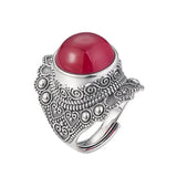 The Sage One's S925 Sterling Silver Rings Ancient Emboss Pattern Corundum