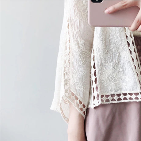 Faith's Cotton Linen Open Stitch Embroidered Summer Cover-Ups