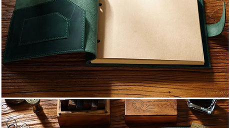 Stitched Genuine Leather Notebook 6 Colours Handmade Journal with Lock Blank Kraft Paper 200 Pages Sketchbook