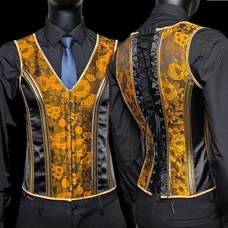 Vintage Circus Men's Boned Waistcoat Corset Vest Lace Up Burlesque Performance Stage Costume