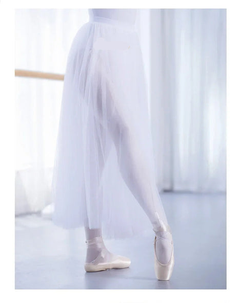 Black/White Ballet Long Mesh Ballet Skirt Two-layer Big Swing Ballerina Teacher Practice Dance Wear