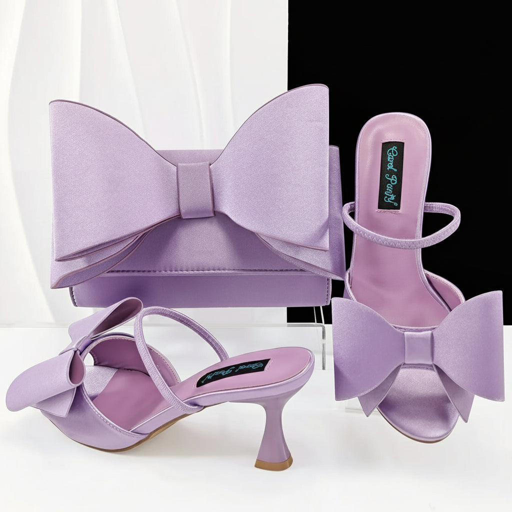 Big Butterfly Bow Pointed Toe Heel Shoes and Matching Bag Set Wedding Party Pumps