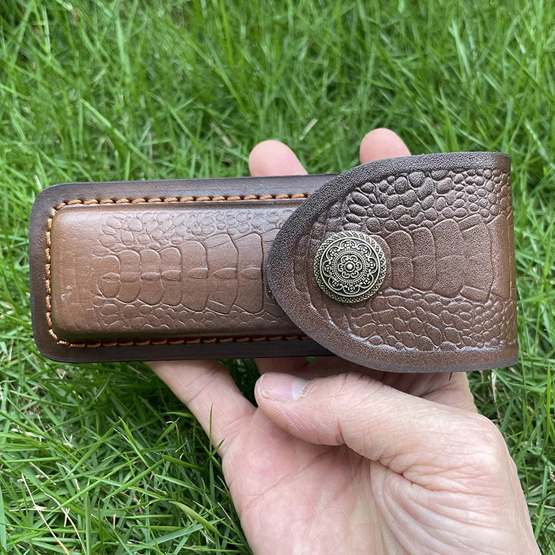 15 CM Pocket Knife Holder Embossed Genuine Leather Scabbard Pocket Knife Sheath Case Belt Holsters