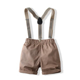 Summer Boys Shorts Suit Toddler Boys Formal Suspender Bowtie Trousers Suit 2-8 Years