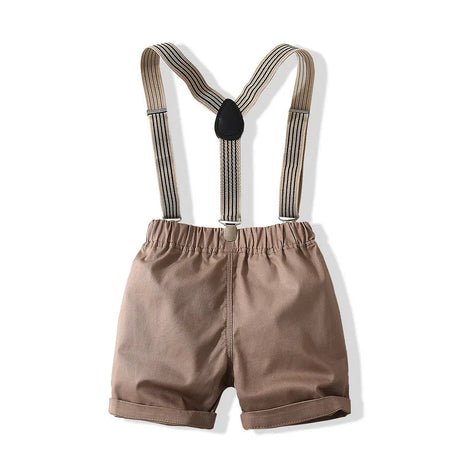 Summer Boys Shorts Suit Toddler Boys Formal Suspender Bowtie Trousers Suit 2-8 Years