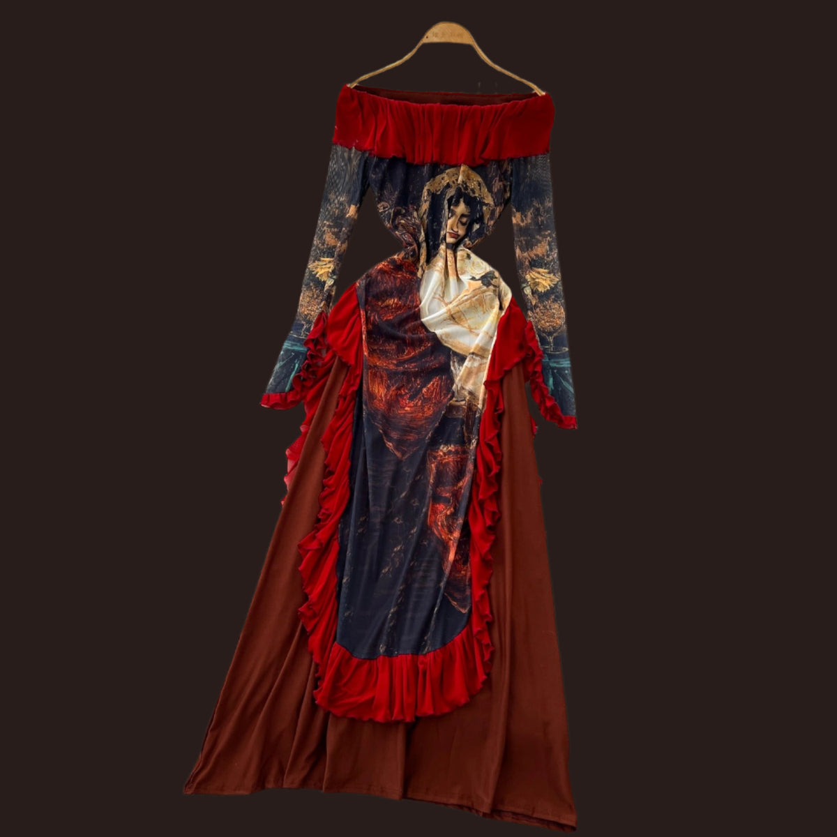 Madelegna's French Renaissance Oil Painting Long Sleeve Dress