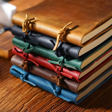 Stitched Genuine Leather Notebook 6 Colours Handmade Journal with Lock Blank Kraft Paper 200 Pages Sketchbook