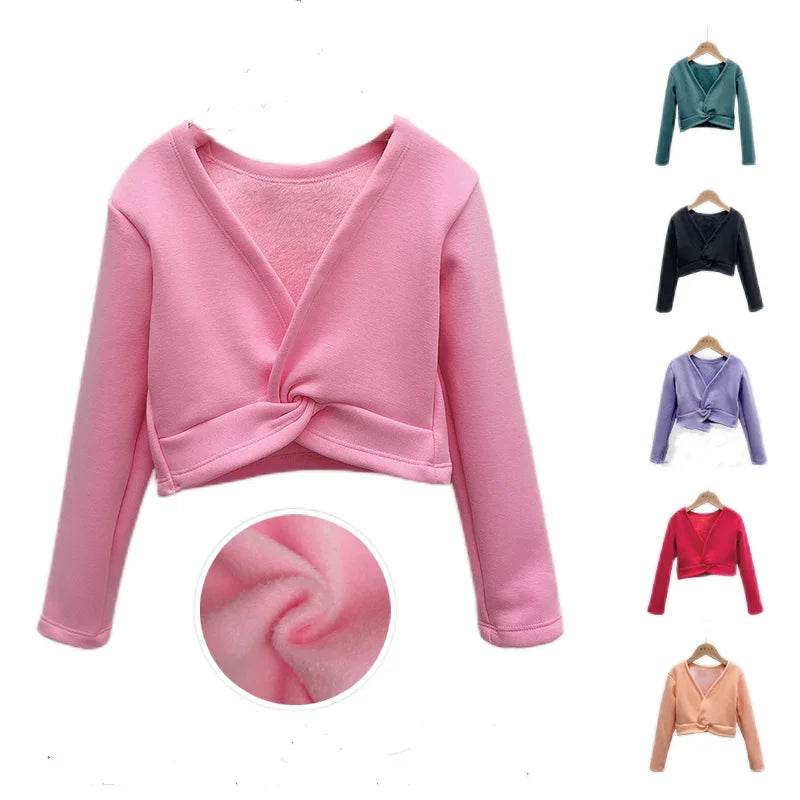 Plush Girls Ballet Wrap Tops Long Sleeve Dance Warm Up Sweater