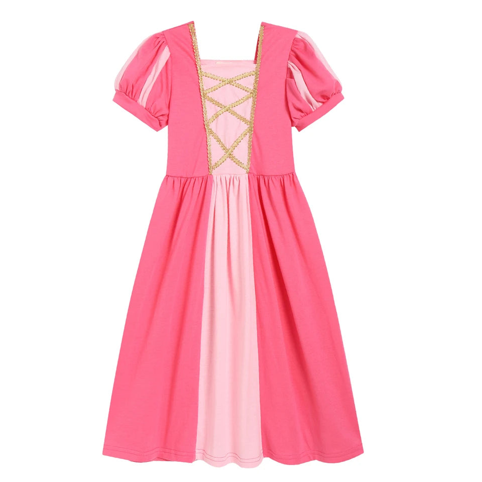 Soft Princess Dress for Girls Kids Halloween Cosplay Belle Cinderella Aurora Melinda Snow White Costume