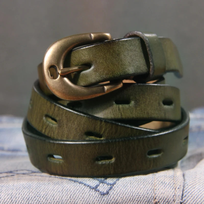Maggy's Genuine Leather Women's Belt Pure Copper Button