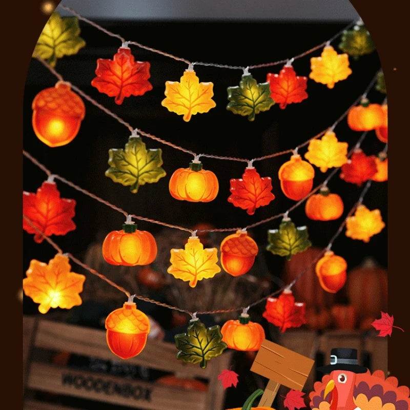 1.5/3m Halloween LED Pumpkin Nut Maple Leaf String Lights Party Decoration