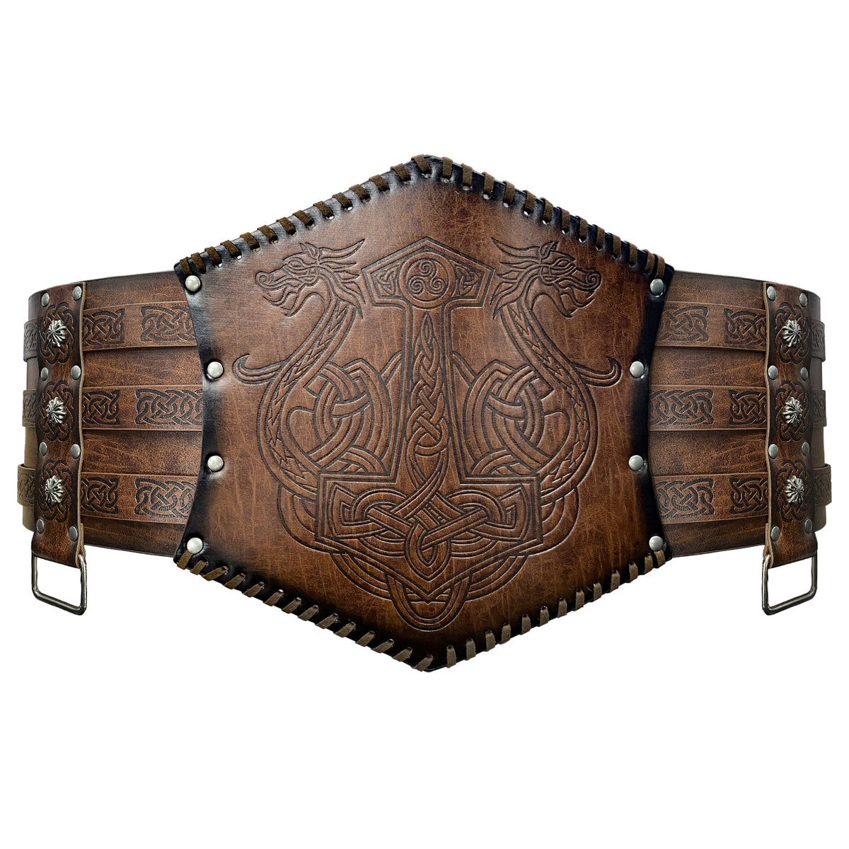 Nordic Viking Thor's Hammer Embossed Wide Belt