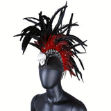 Gothic Punk Rock Skull Spider Mohawk Headband with Rhinestones Halloween Feathered Costume
