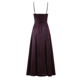 Laced Back Satin Sling Slip Dress Layering Piece