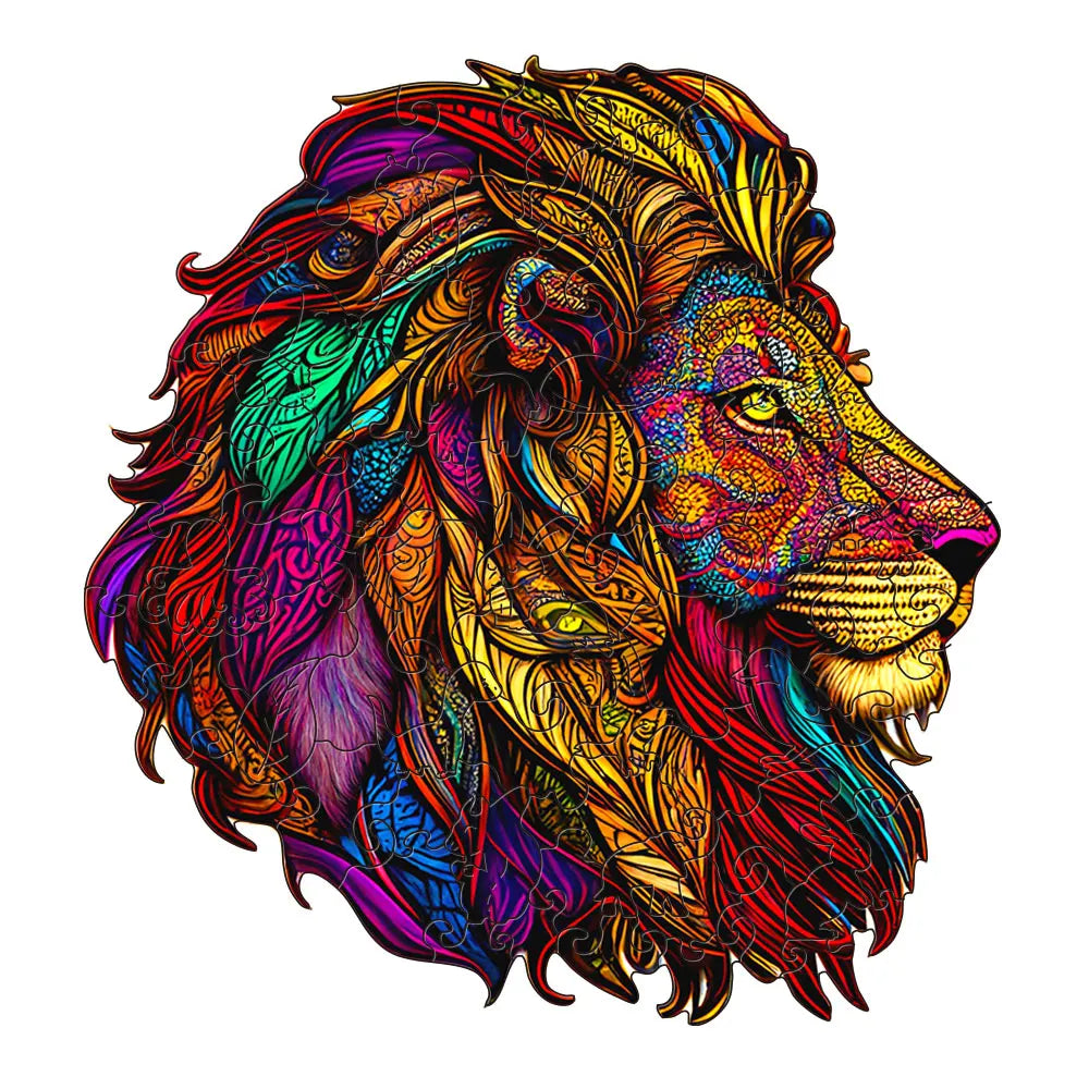 King of the Jungle Lion Wooden Jigsaw Puzzle Irregular Shaped Pieces
