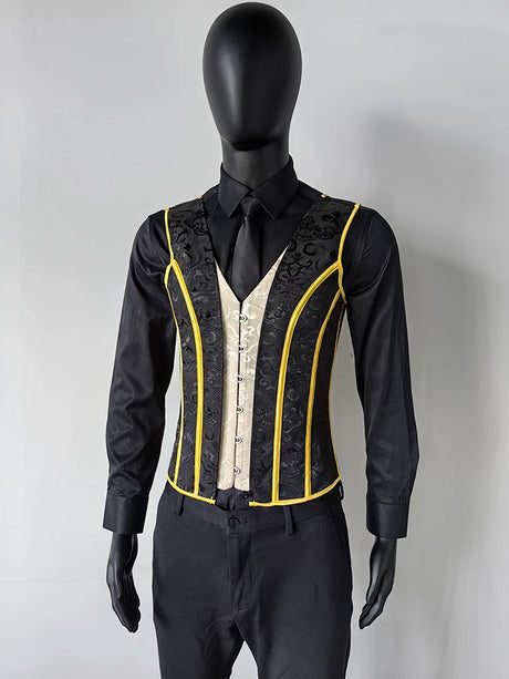 Men's Formal Boned Waistcoat Corset Vest Lace Up Burlesque Performance Stage Costume