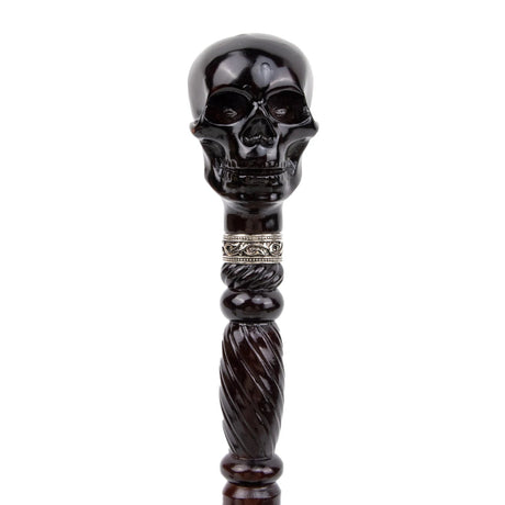 Black Skull Wooden Walking Stick Cosplay Sceptre Cane 93cm