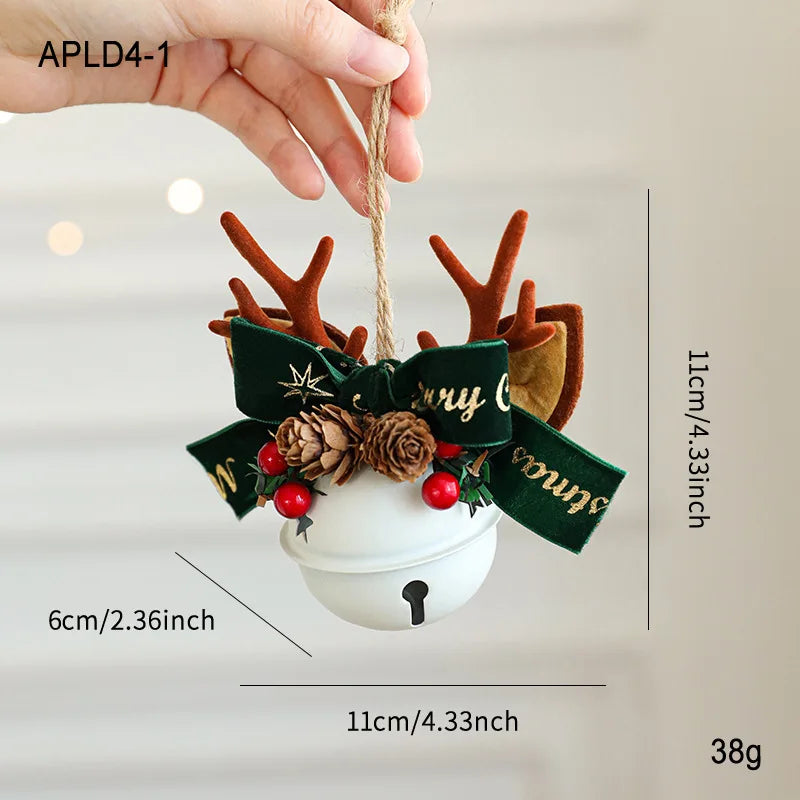 Christmas Bell Antlers Bow Pinecone Bell Christmas Hanging Decoration